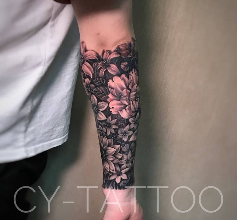 花臂纹身图片_原创静物植物欧美写实清新手臂手部腿部成品纹身图案