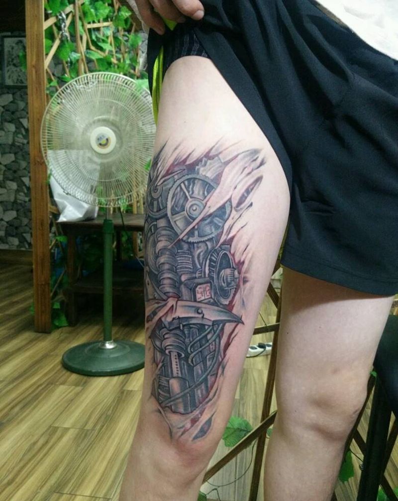 机械腿恢复后纹身图片