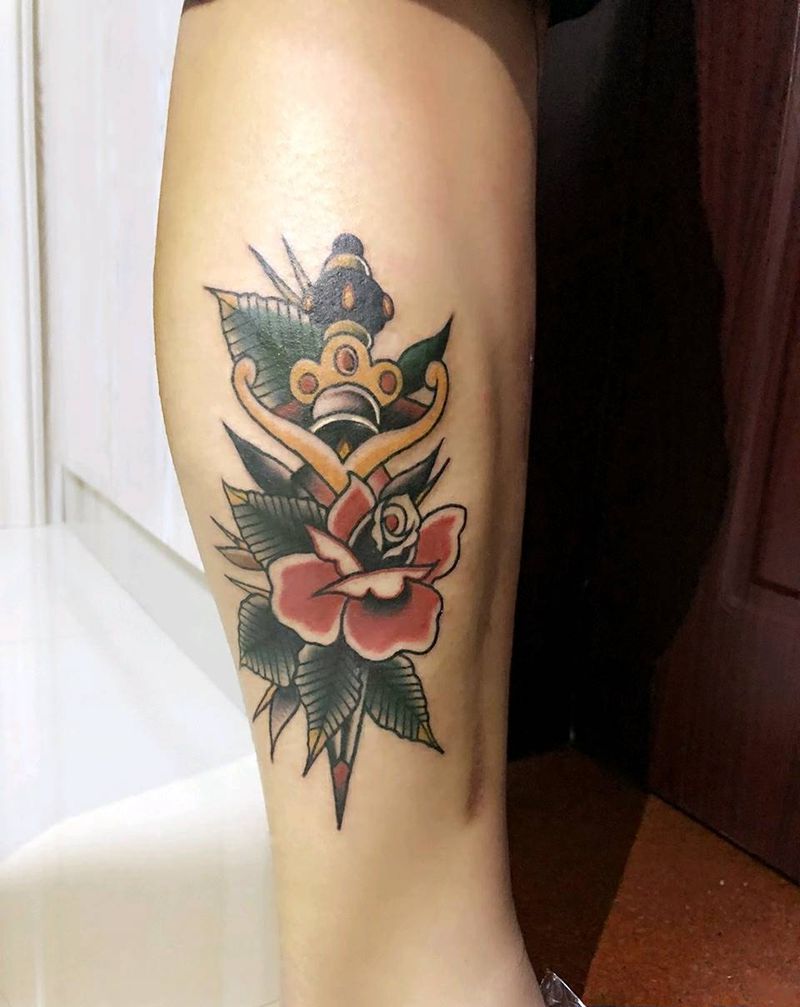 oldschool剑花纹身图片