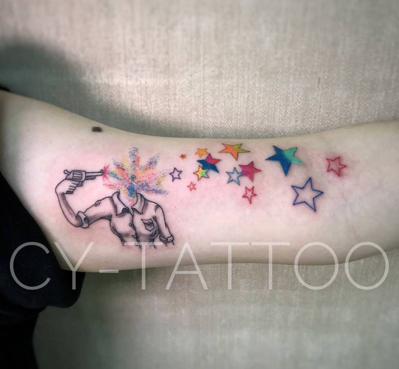 爆炸的灵感纹身图片_成品手臂欧美清新植物原创几何人物纹身图案