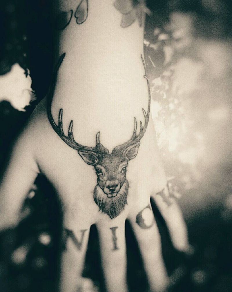 原创小鹿纹身图片_手臂手部欧美清新写实动物原创成品手稿插画纹身图案