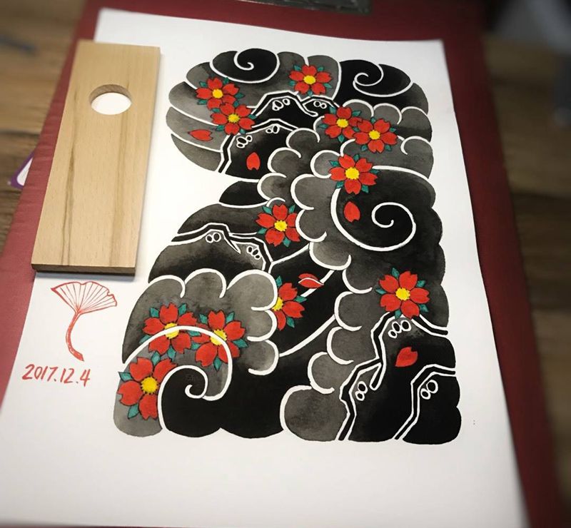 原创老传统手稿纹身图片_原创静物植物传统国画清新成品手臂腿部胸部纹身图案