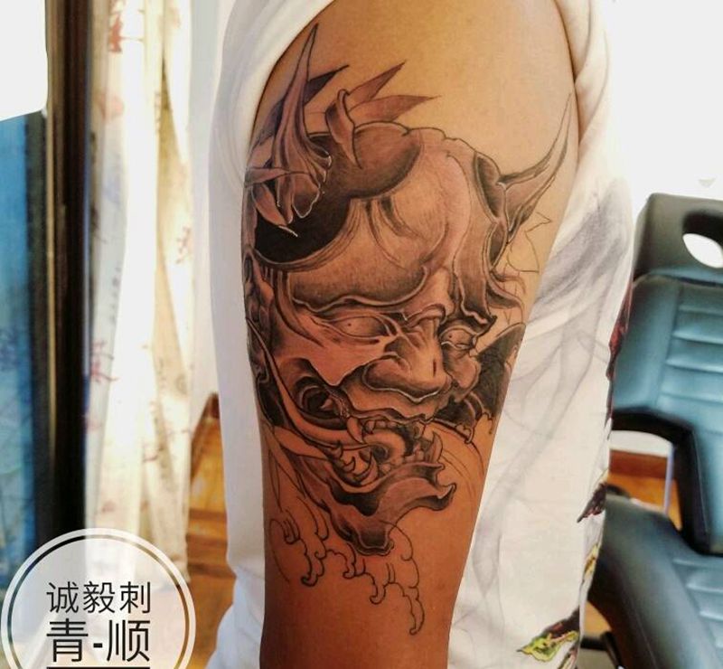 大臂班若纹身图片_手臂腿部传统习俗国画贴纸人物植物鬼神成品纹身图案