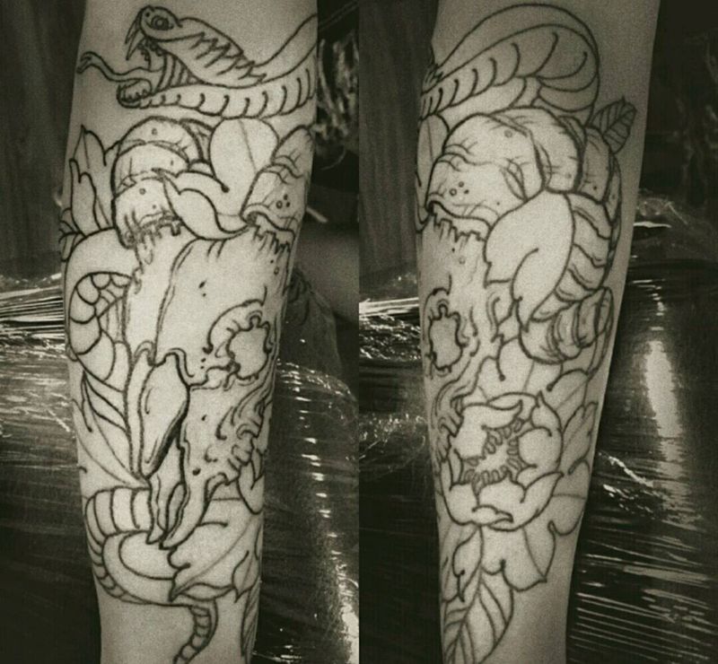 原创作品纹身图片_手臂腿部欧美写实动物植物原创手稿插画纹身图案