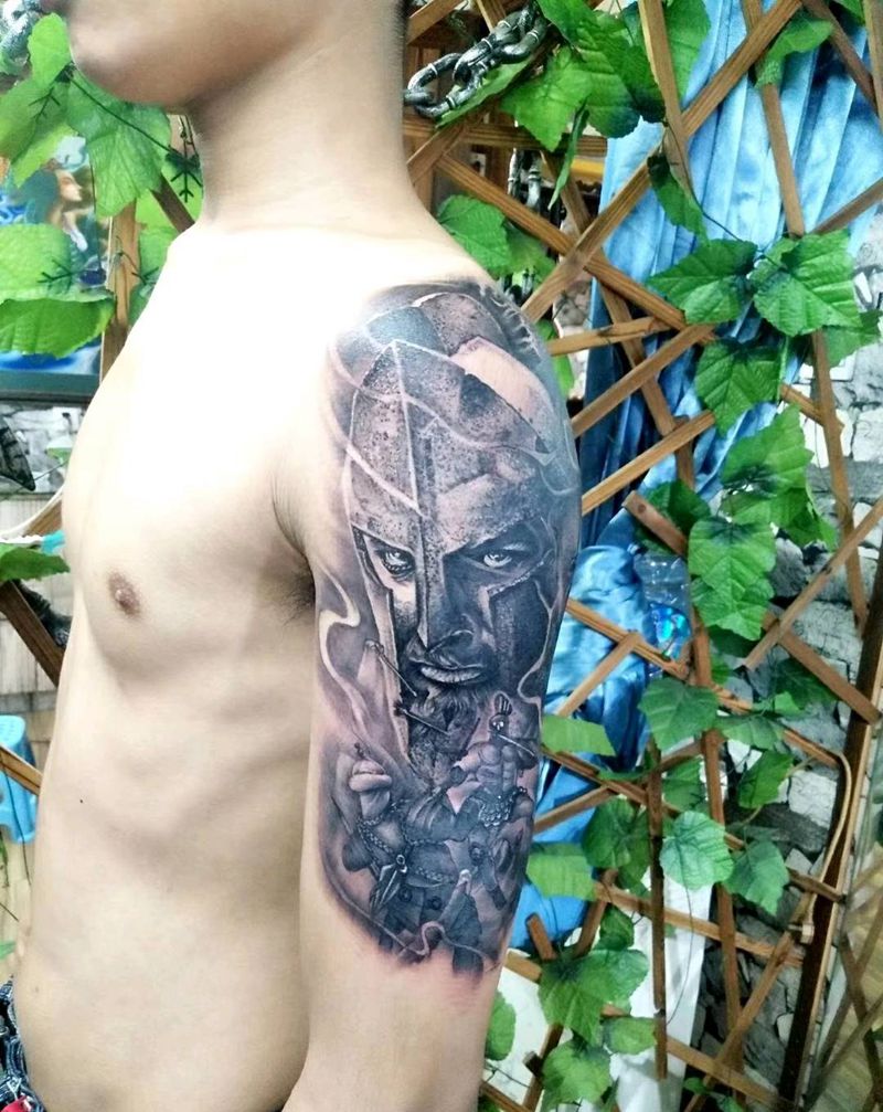 斯巴达纹身纹身图片_手臂手部欧美写实纹身图案