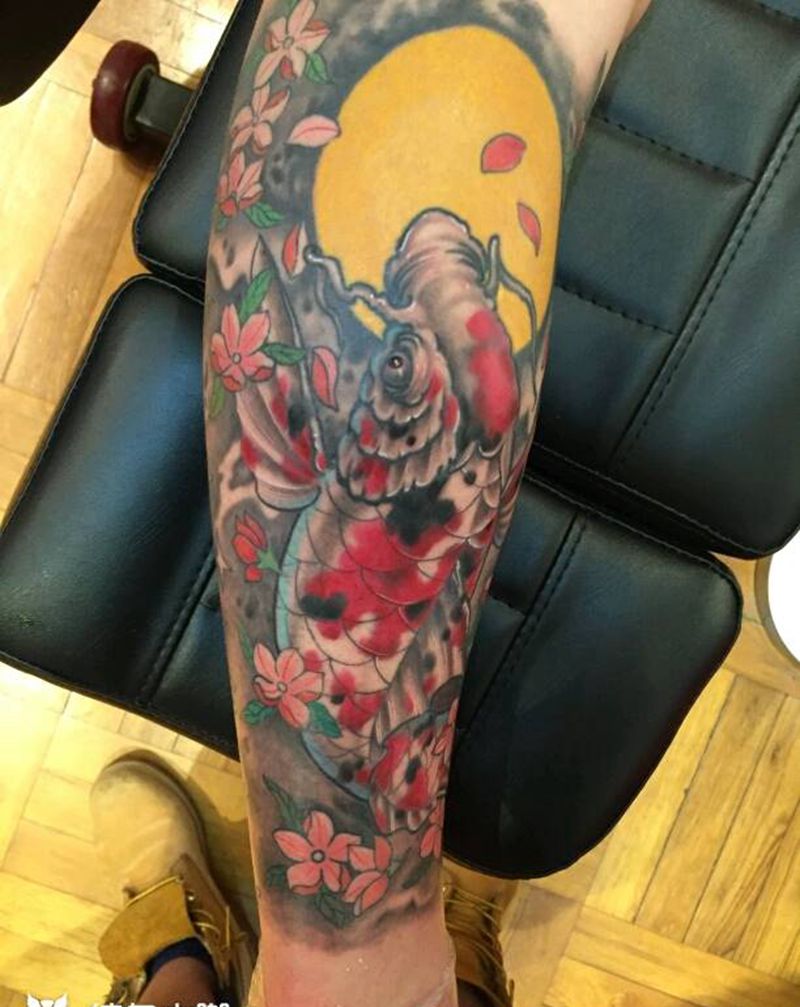 原创富贵锦鲤纹身图片_手臂腿部传统习俗清新写实动物植物原创成品纹身图案