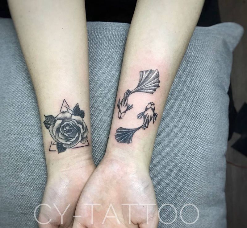 双鱼座纹身图片_几何动物植物欧美成品手臂腿部清新写实传统纹身图案