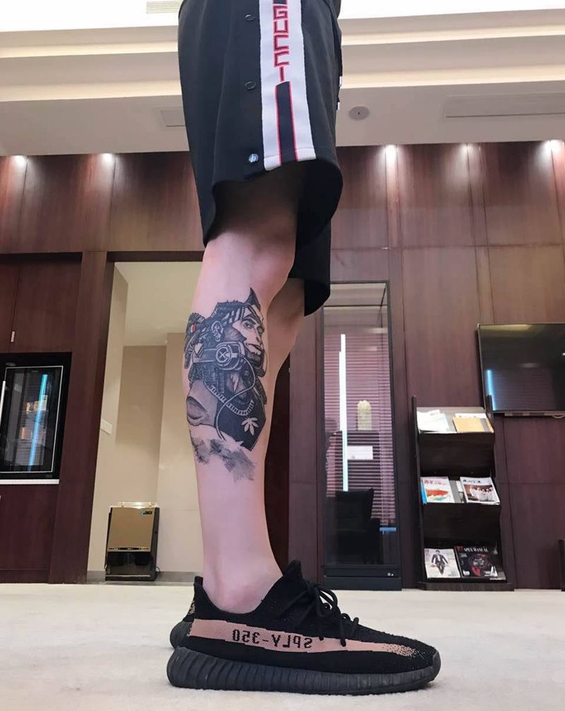 买家秀纹身图片_欧美传统肖像写实人物腿部手臂成品纹身图案