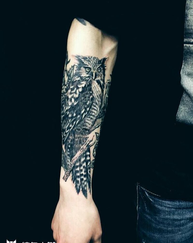 智慧之鸟纹身图片_手臂腿部欧美写实动物植物宗教原创成品纹身图案