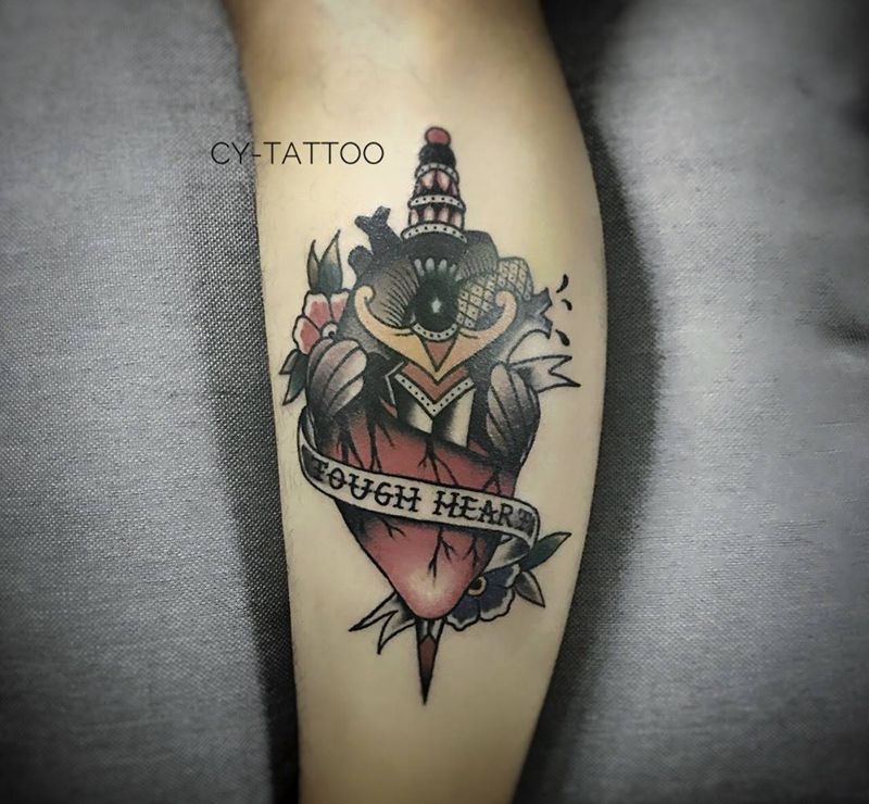 天天师傅原创作品纹身图片_原创欧美传统清新腿部成品纹身图案