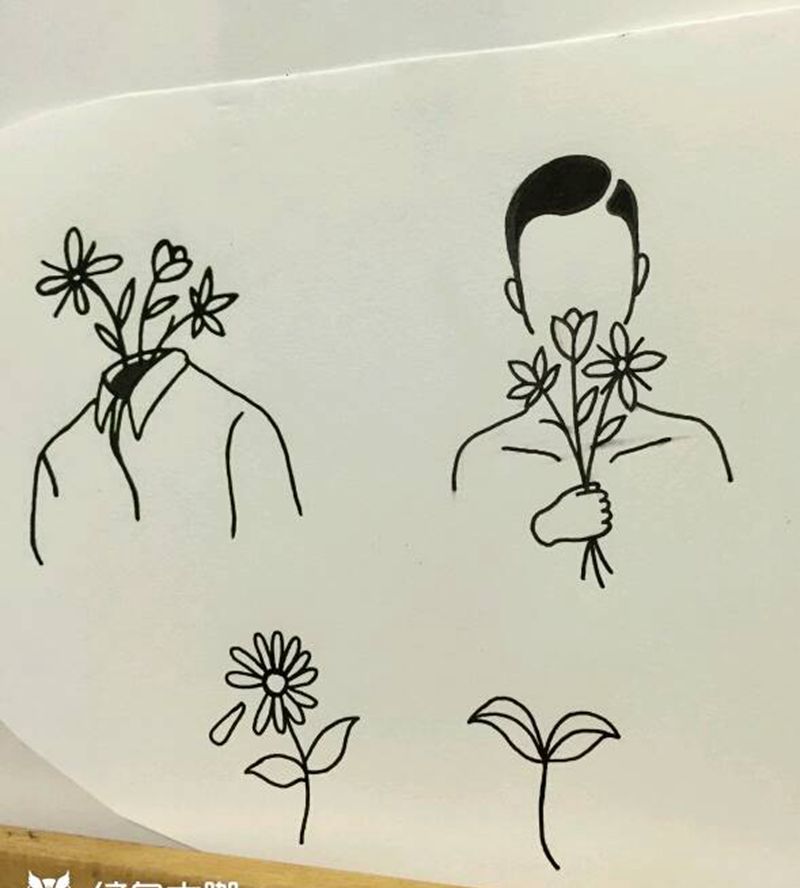 小清新手稿纹身图片_欧美清新人物植物手稿插画纹身图案