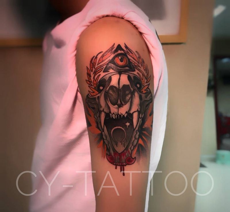 剑齿虎头骨和爆款纹身图片