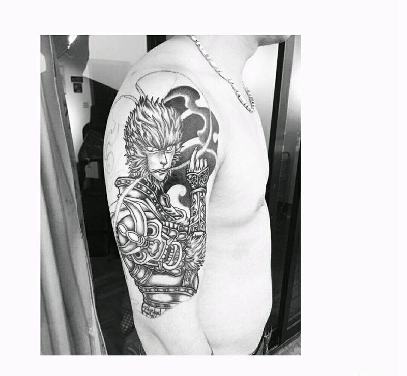 最帅齐天大圣纹身图片_手臂传统写实国画人物鬼神原创成品纹身图案