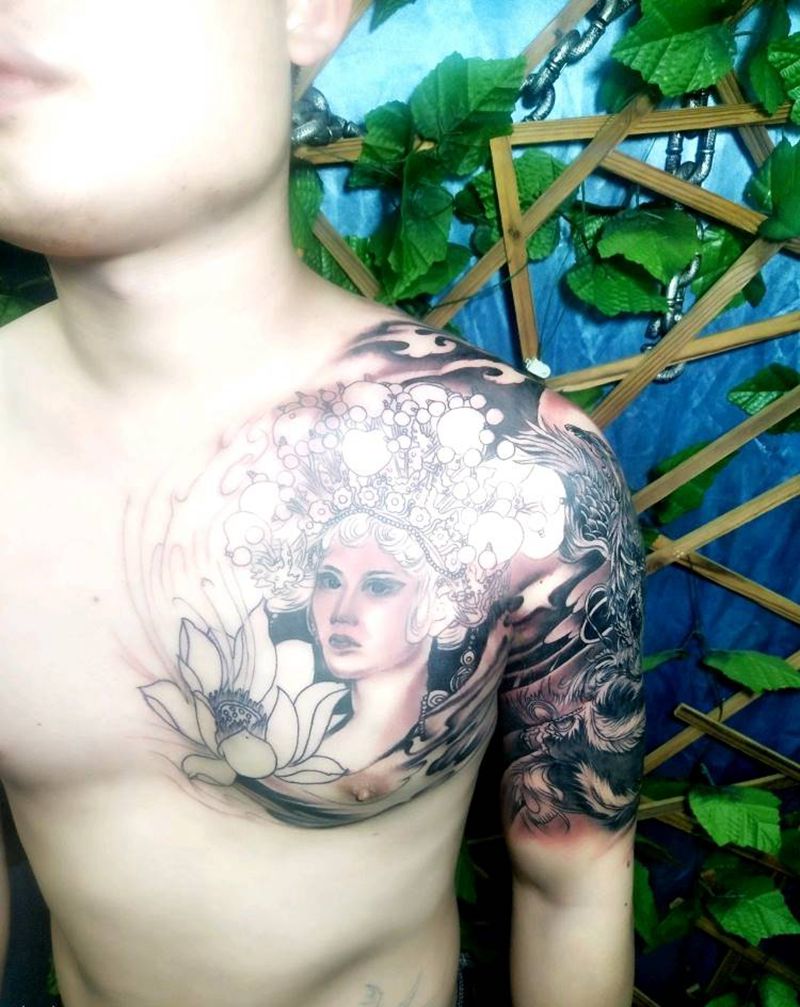 人物肖像半甲，未完成，待续纹身图片