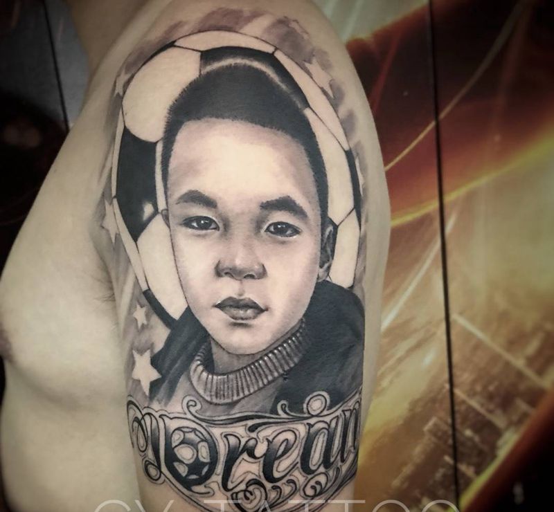 素描肖像，原创设计纹身图片_手臂腿部欧美写实点刺纹身图案