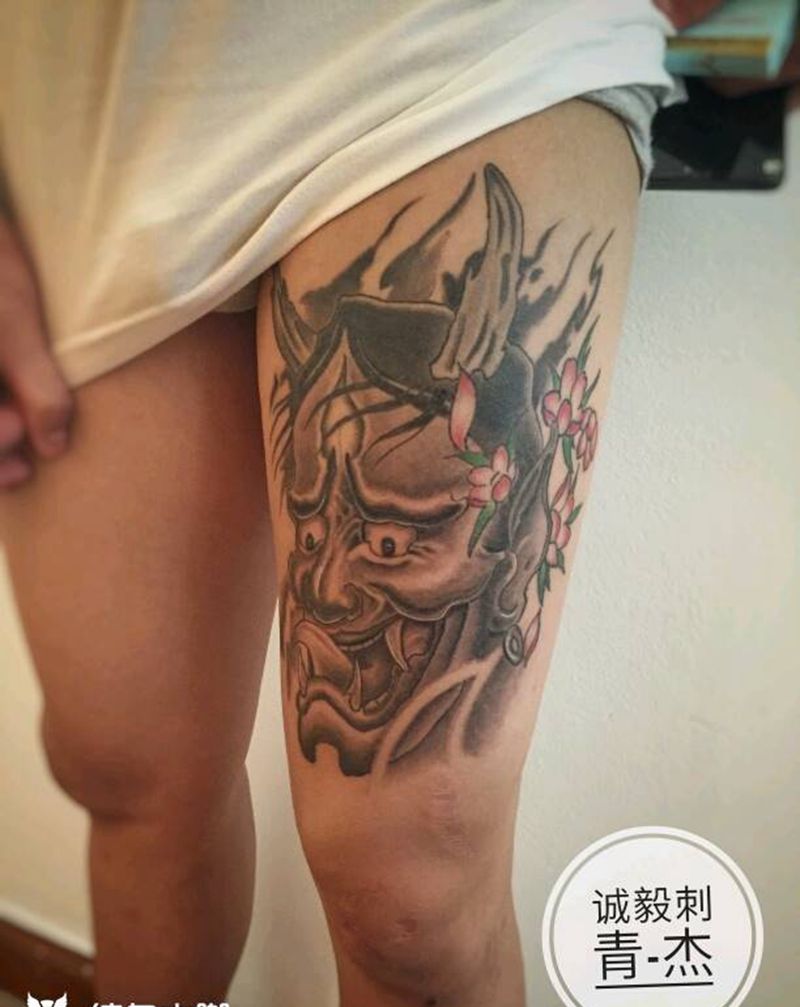 恢复完般若纹身纹身图片_手臂腿部传统习俗国画植物鬼神成品纹身图案