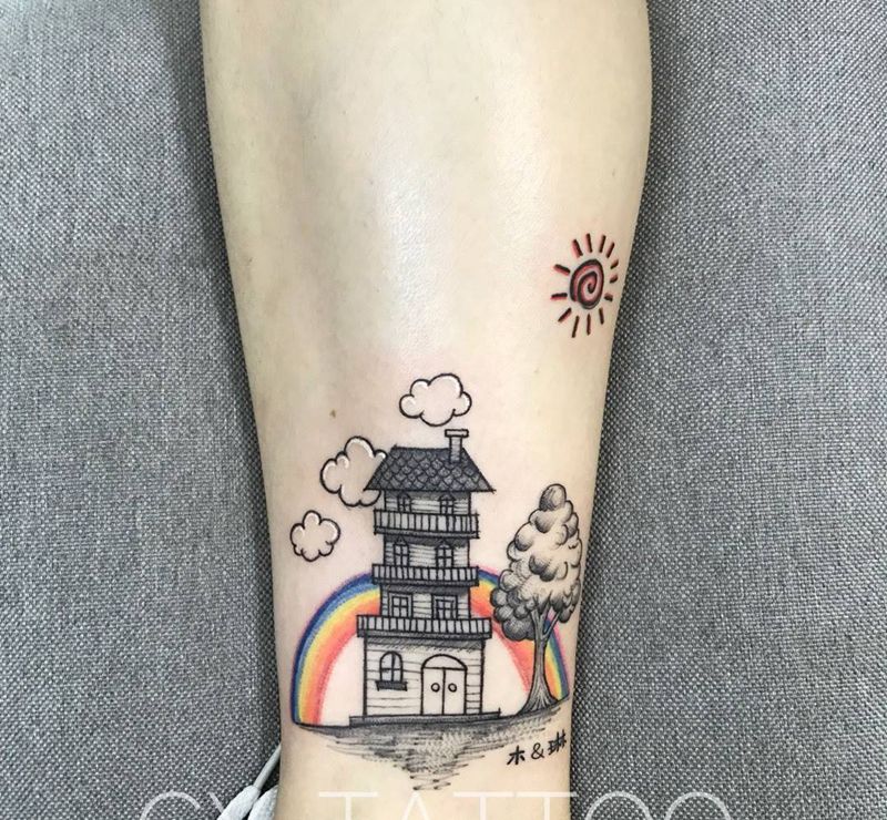 幸福的家纹身图片_原创几何静物欧美清新国画手臂腿部成品肩部纹身图案