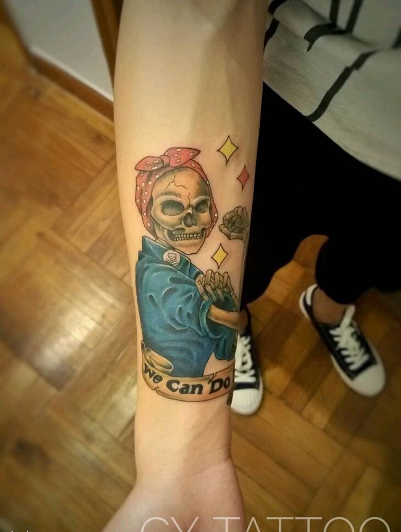 newschool骷髅女纹身图片_手臂腿部欧美传统清新几何人物鬼神成品插画纹身图案