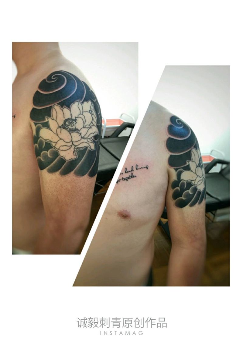 板雾莲花纹身图片_手臂传统国画植物原创纹身图案