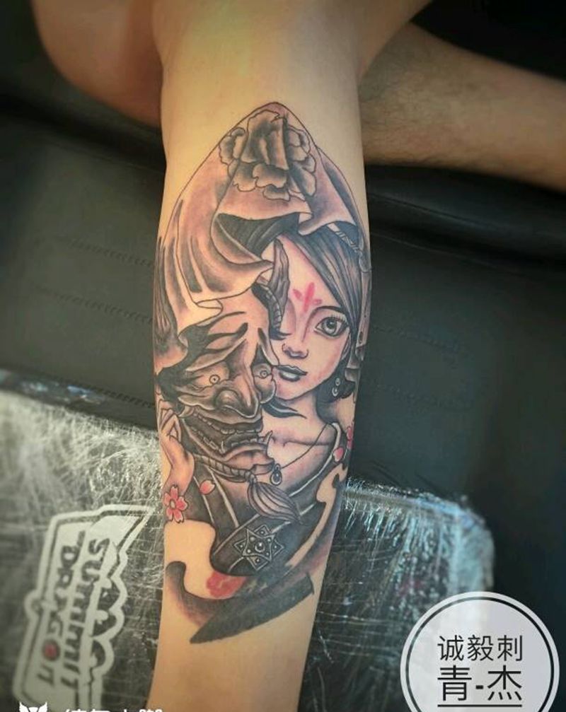 般若艺妓纹身图片_手臂腿部传统肖像写实人物鬼神宗教成品纹身图案