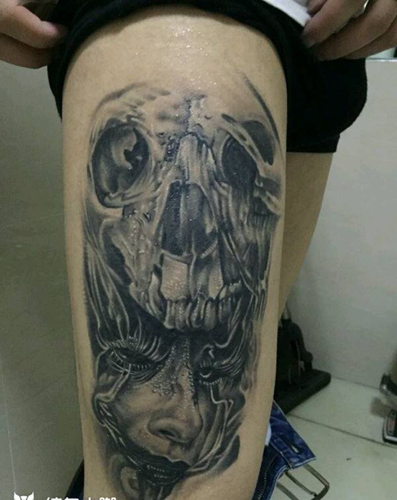 欧美写实骷髅魔女纹身图片