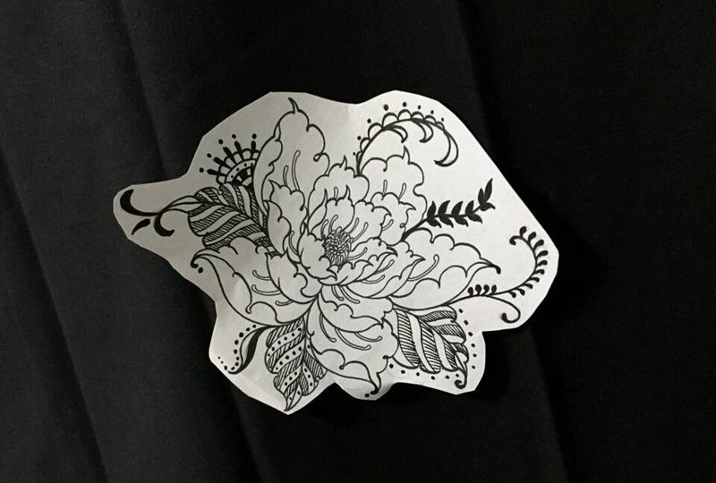 原创牡丹手稿纹身图片_传统清新植物原创手稿插画纹身图案