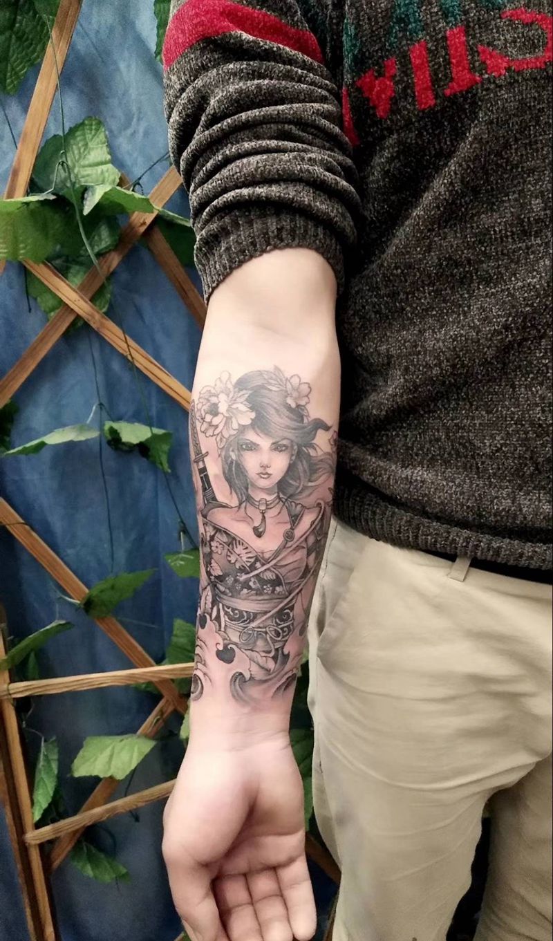 艺伎纹身图片_手臂新传统纹身图案