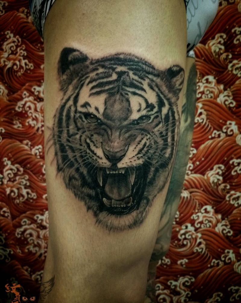 写实老虎纹身图片_手臂腿部手部欧美肖像写实动物原创纹身图案