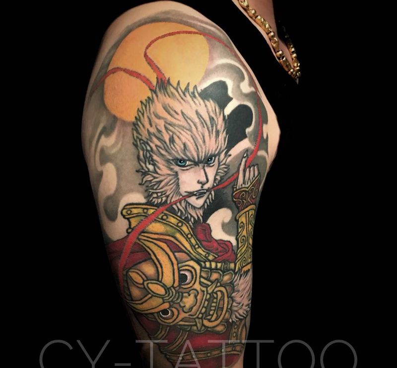 美猴王纹身图片_成品手臂腿部传统习俗人物鬼神原创国画纹身图案