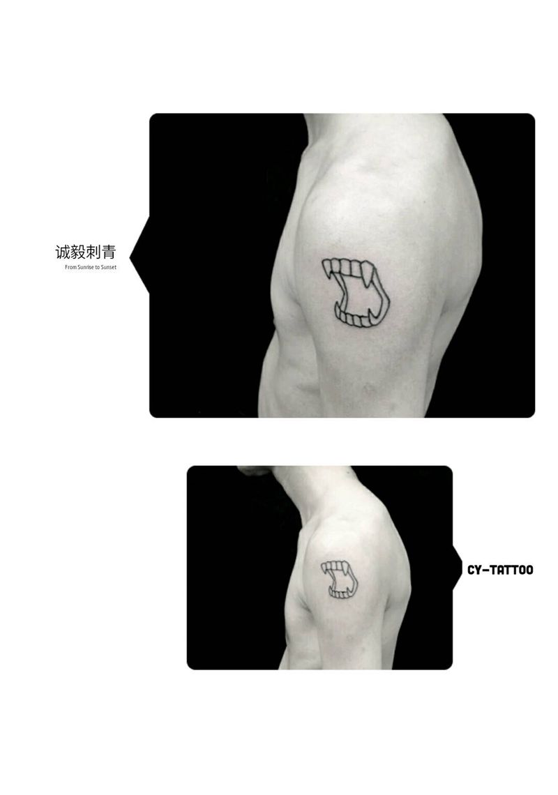 牙齿纹身图片_手臂欧美清新鬼神图腾成品纹身图案