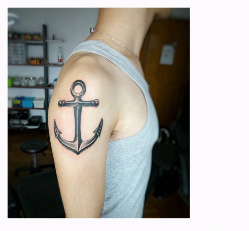 写实船锚纹身纹身图片_肩部手臂欧美写实贴纸几何静物图腾原创成品纹身图案