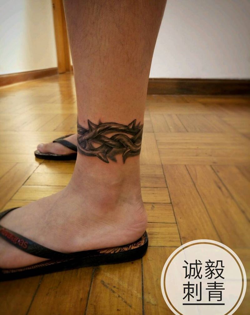 原创荆棘脚环纹身纹身图片_手臂腿部手部欧美清新写实植物图腾原创成品纹身图案