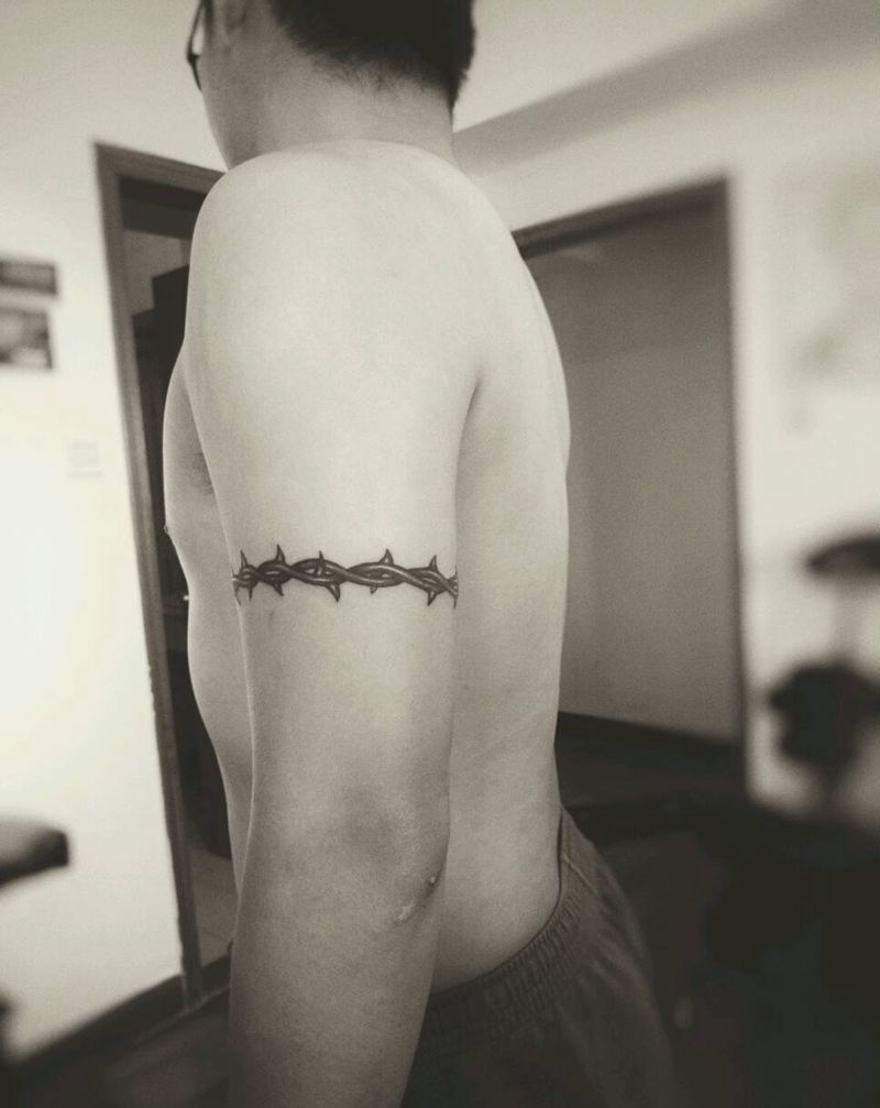 麦迪同款荆棘臂环纹身纹身图片_手臂欧美写实几何字符人物植物原创成品纹身图案