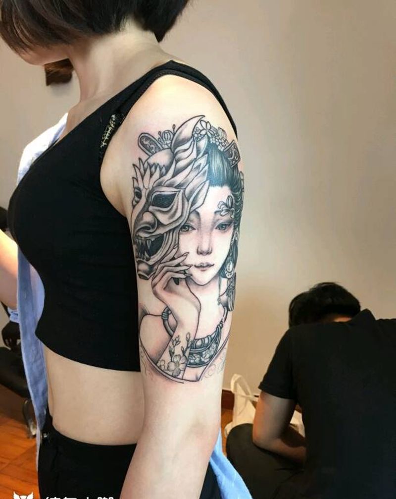 艺妓，未完成。纹身图片_手臂腿部欧美传统肖像清新人物鬼神成品插画纹身图案