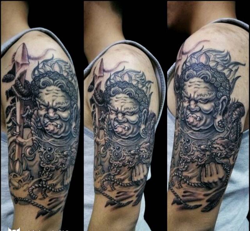 不动明王纹身图片_手臂传统国画人物鬼神成品纹身图案