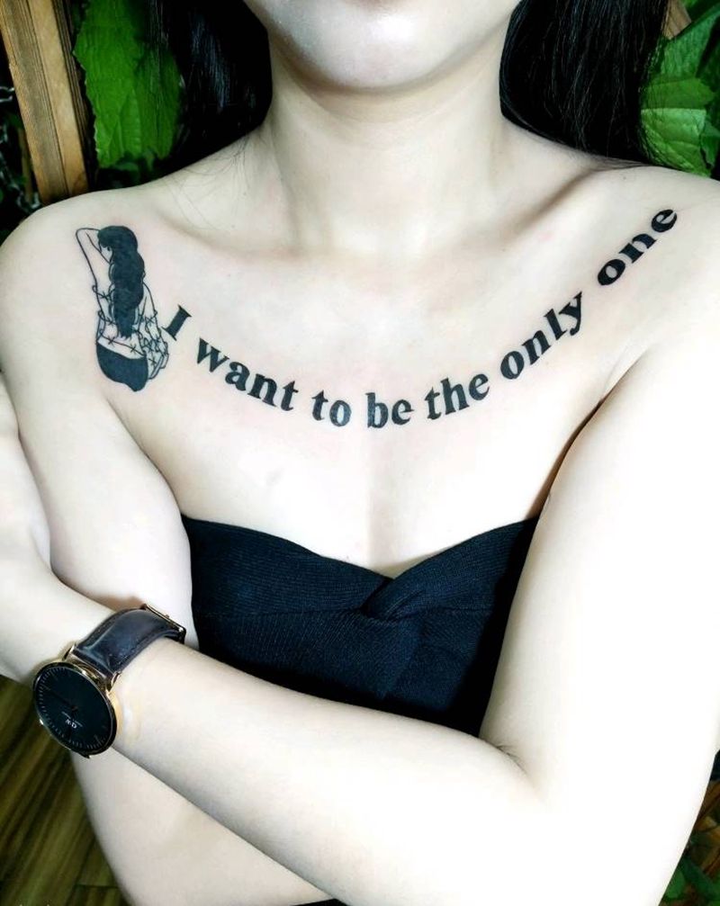 ，纹身图片_胸部花体字纹身图案