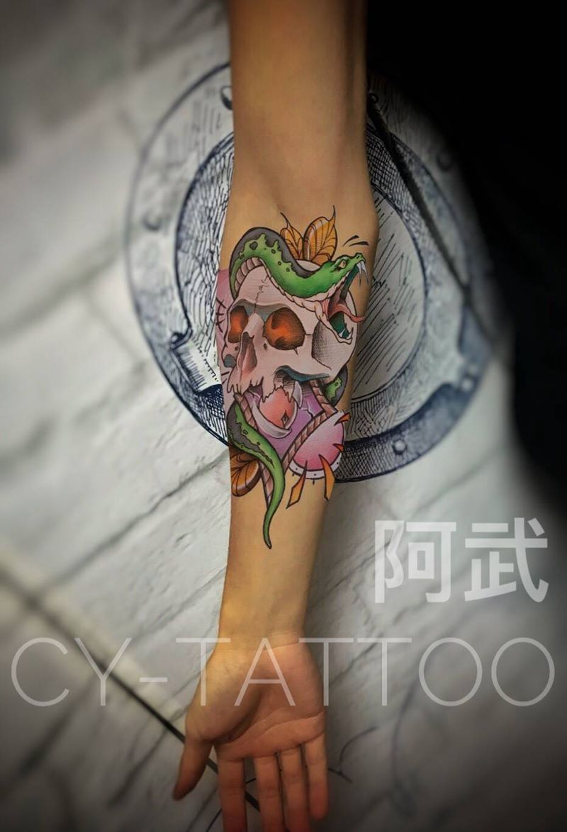 阿武师傅原创手稿纹身图片_原创几何欧美清新成品手臂腿部动物静物传统纹身图案