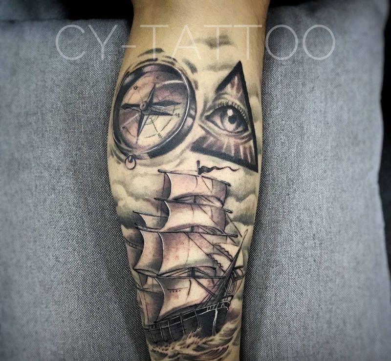 一帆风顺原创纹身图片_原创静物欧美写实清新习俗手臂腿部成品纹身图案