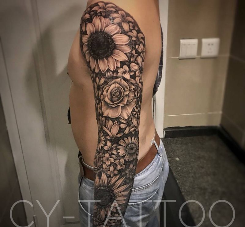 原创（花臂）纹身图片_原创静物植物欧美写实清新手臂腿部成品纹身图案