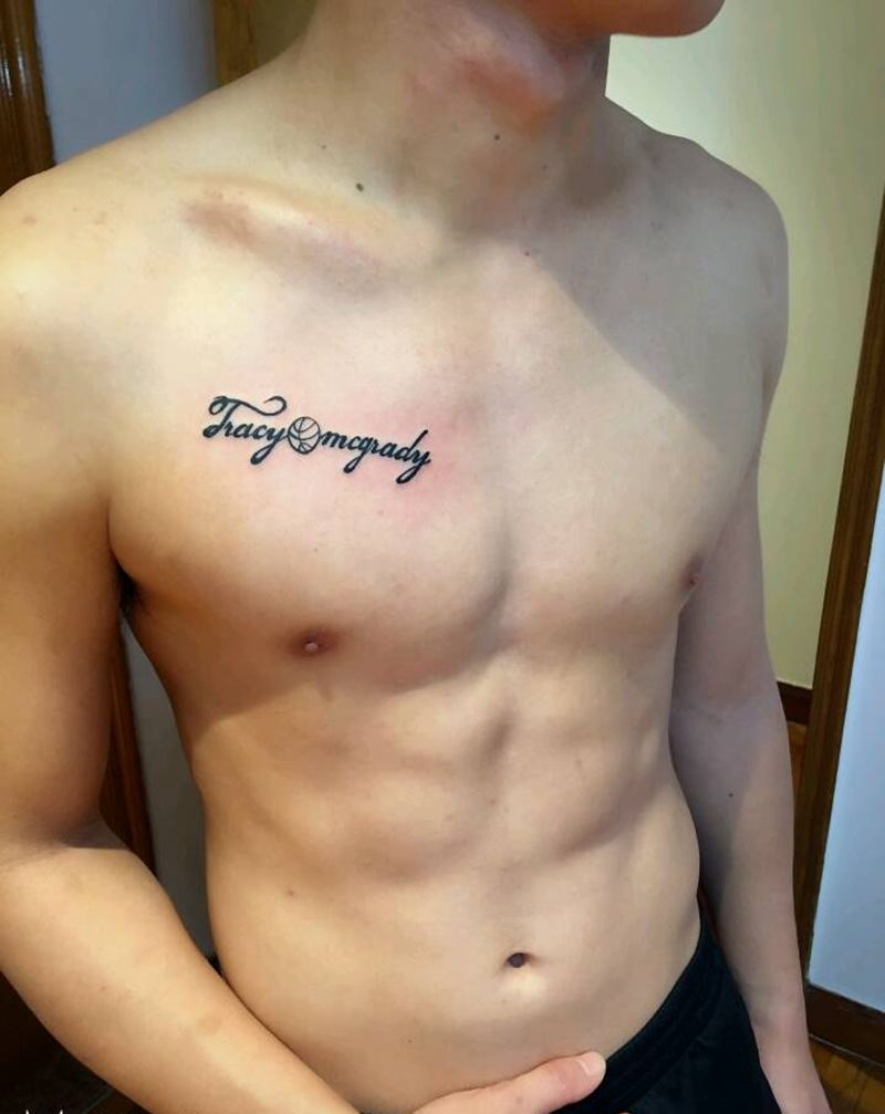 小鲜肉英文纹身纹身图片_胸部手臂欧美清新几何字符原创成品纹身图案