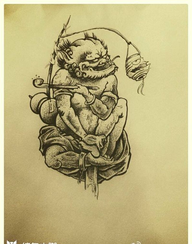 徒弟画的点刺风格纹身图片_肩部胸部背部手臂腿部传统清新人物鬼神原创纹身图案