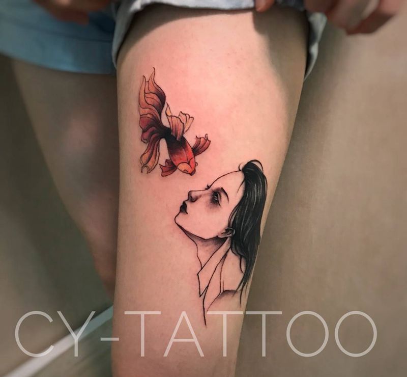 插画纹身纹身图片_欧美清新肖像几何动物人物成品腿部手臂纹身图案