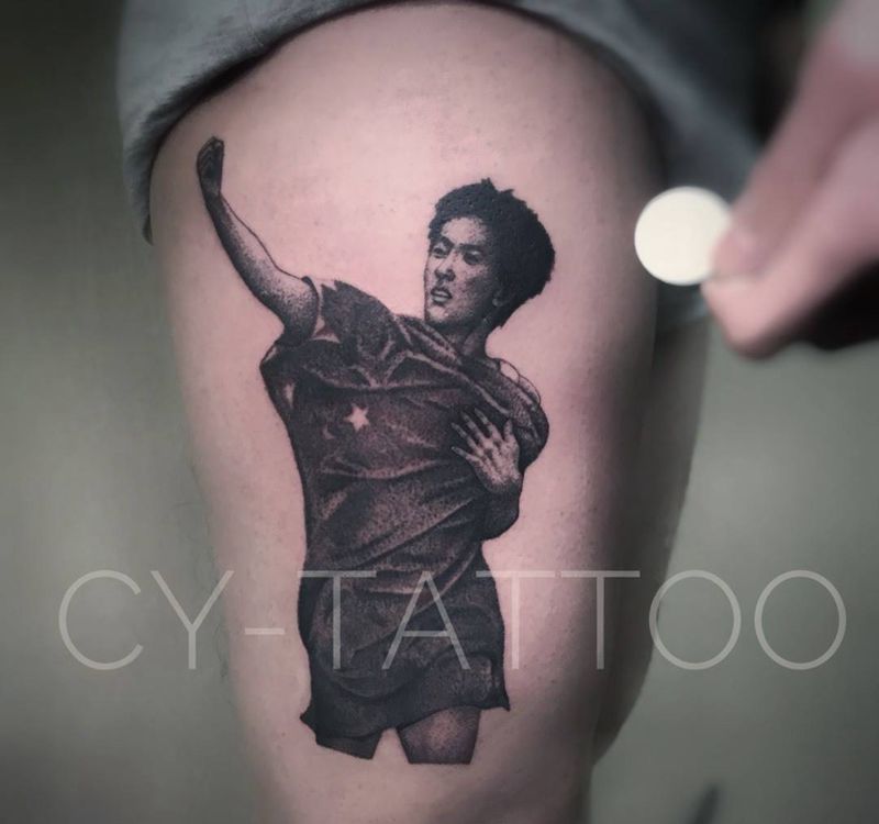 刘翔素描纹身图片_原创人物欧美清新肖像写实腿部手臂成品纹身图案