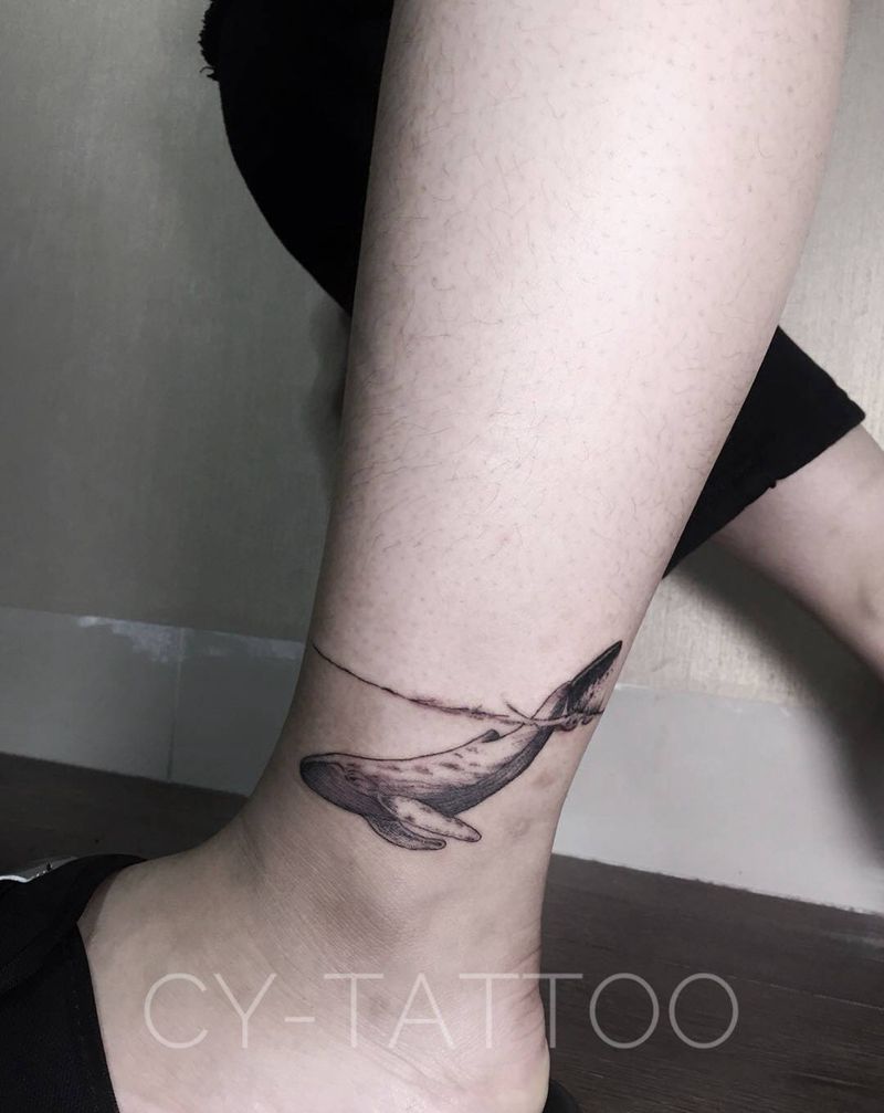 鲸鱼纹身图片_成品手臂腿部欧美清新写实动物静物几何纹身图案