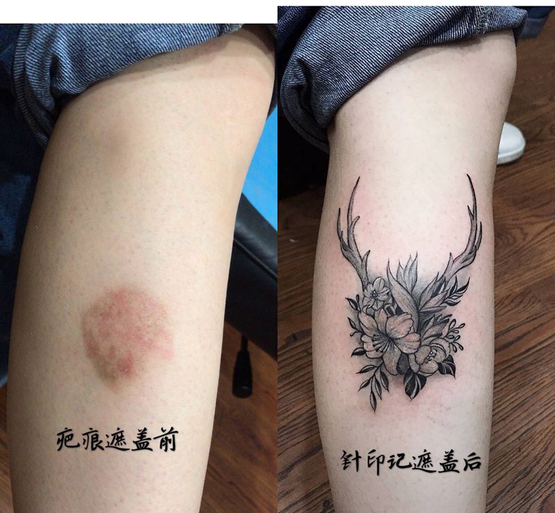 疤痕遮盖纹身图片_腿部新传统纹身图案