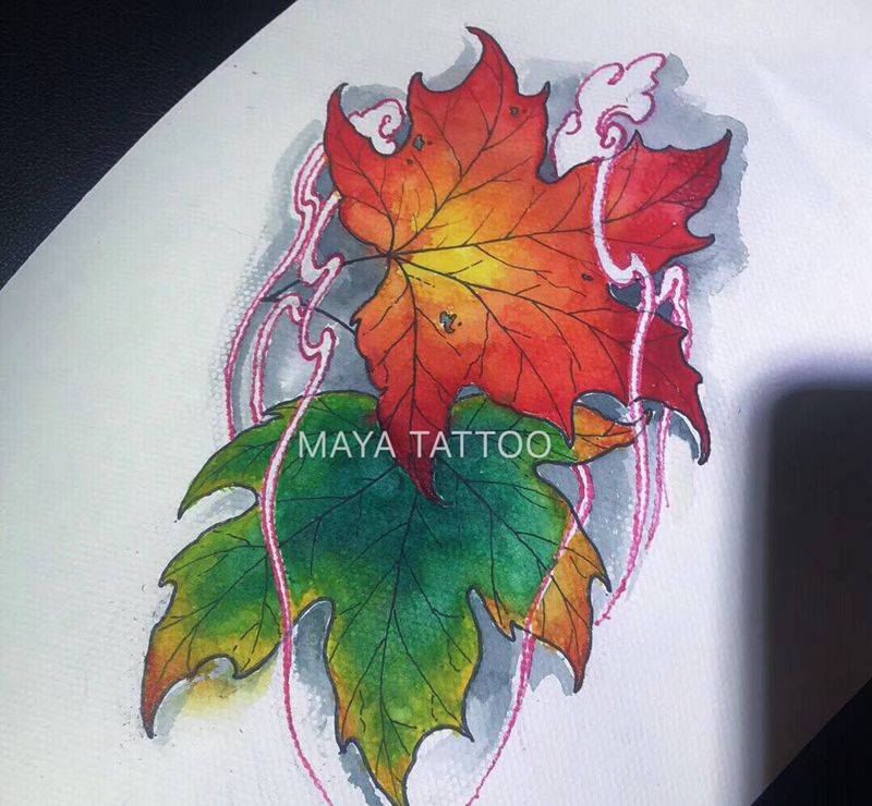 原创 枫叶 做了点改动纹身图片_手臂纹身图案