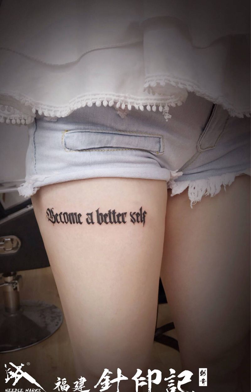 哥特字体英文纹身纹身图片_腿部花体字大腿纹身图案