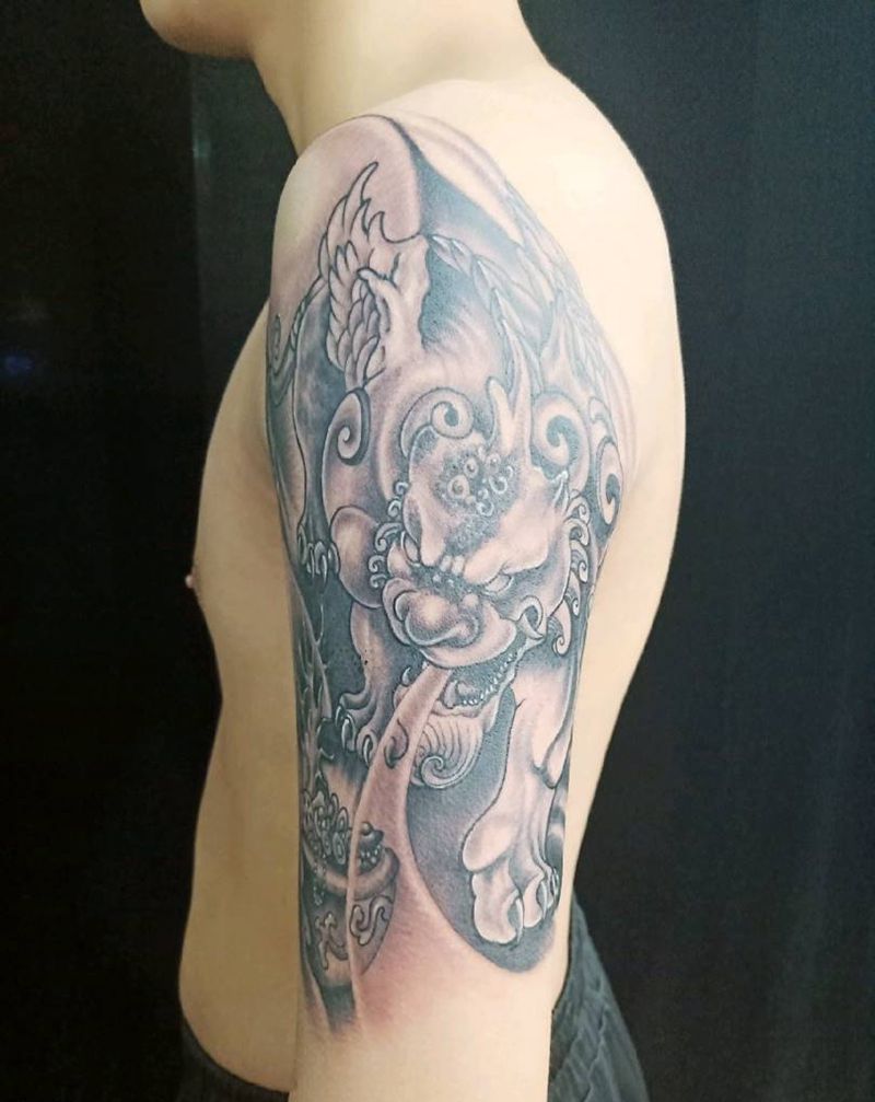 貔貅纹身图片_手臂新传统纹身图案