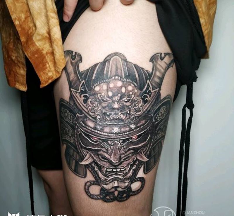 武士般诺纹身图片_腿部新传统纹身图案