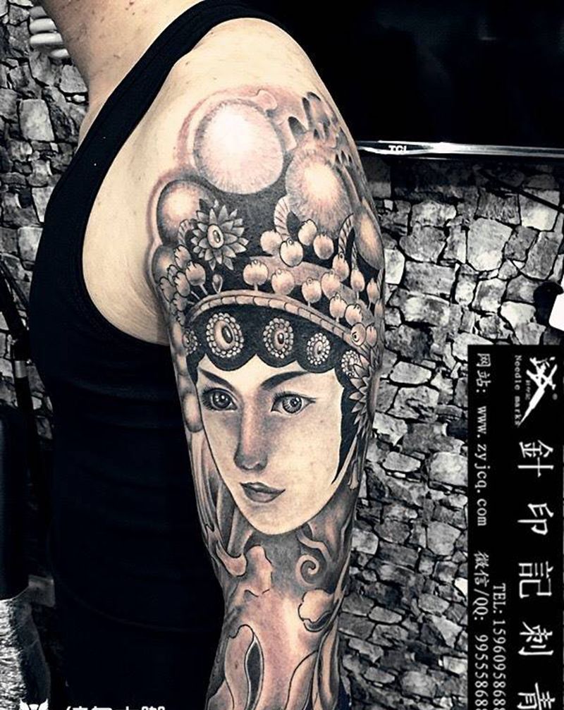 花旦纹身图片_成品臀部传统人物纹身图案